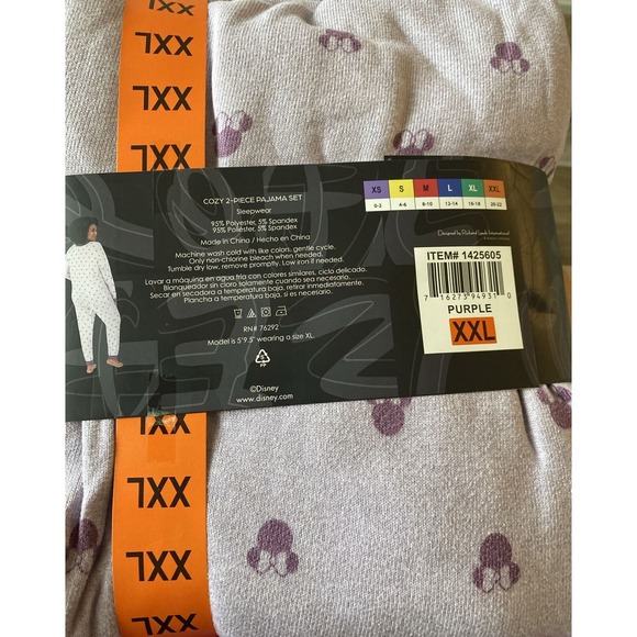 NEW Disney Pajamas Womens XXLarge Purple Minnie Mouse 2 Piece Cozy‎ Top Pants - Picture 2 of 8